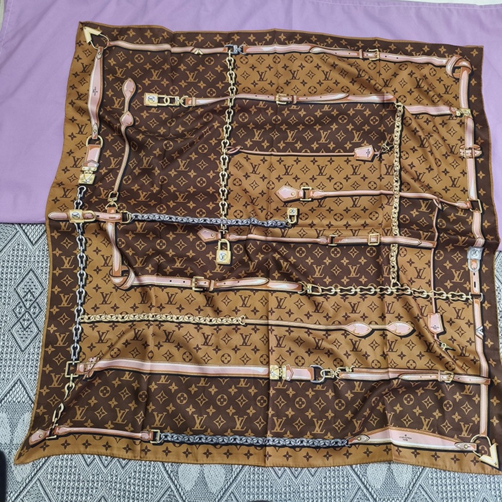 Louis Vuitton Monogram Silk Square Scarf With Equestrian Elements